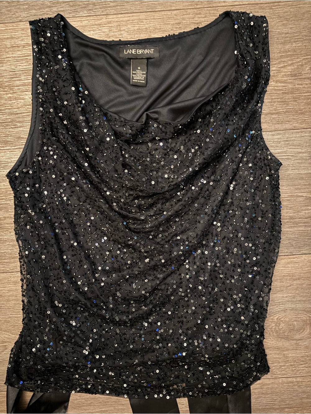 Lane Bryant Black Sequin Cowl Neck Camisole